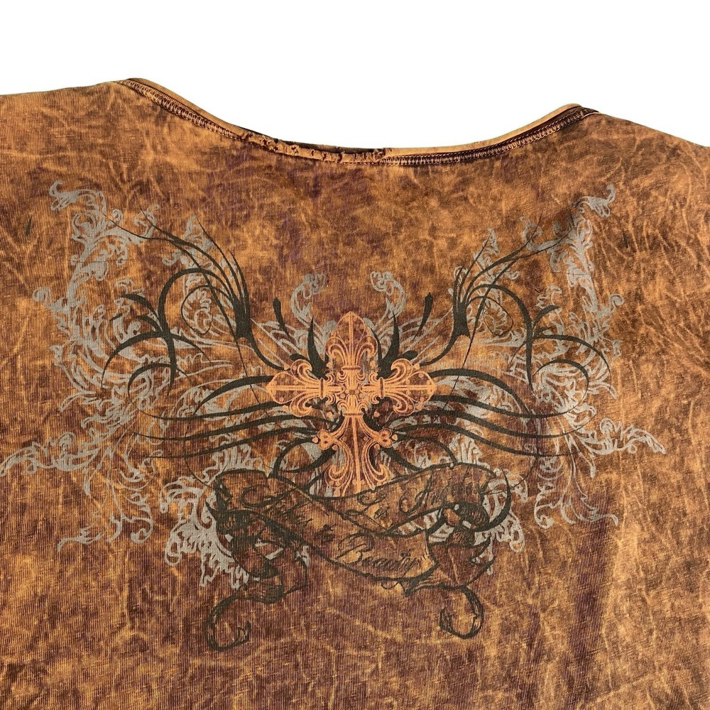 Y2K Copper Key Womens XL Cross Wings Tattoo Graphic Tee Mall Goth Alt Biker - Picture 4 of 9
